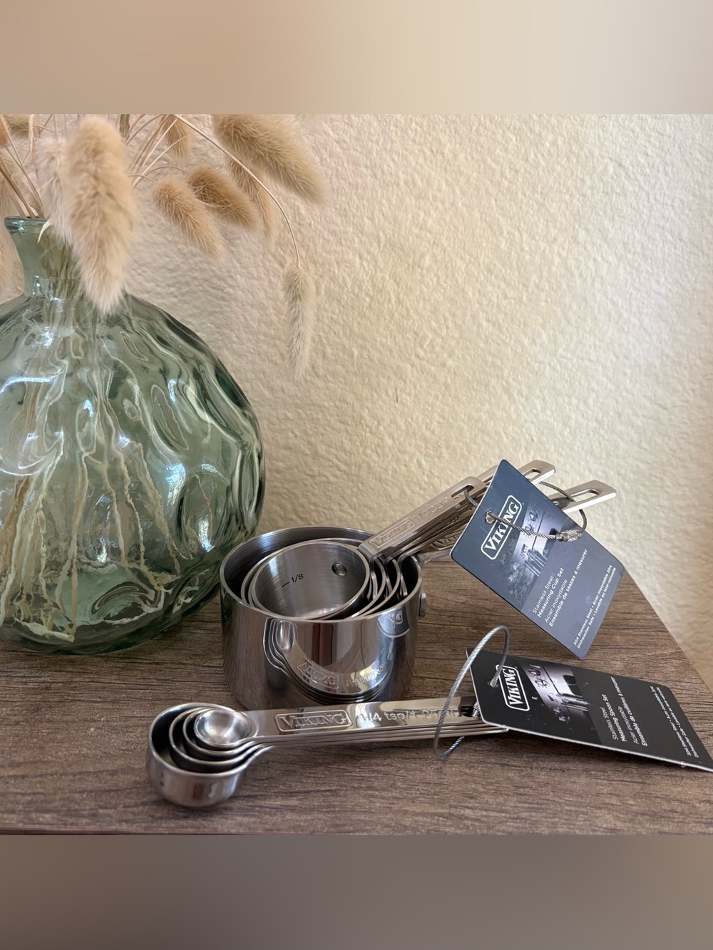 Viking Stainless Steel Measuring Cups Set Extra Long Handles + Measuring Spoons